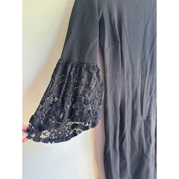 Nanette Lepore Womens Shift Dress Boat Neck Knee Length Lace Sleeve Black Size 6 - Picture 3 of 5